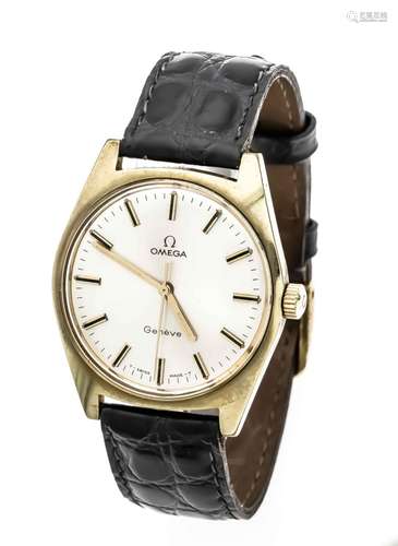 Omega Geneve men's wristwatch, gold plated steel, manual winding, silver di