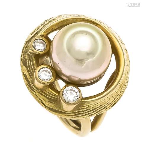 Cultured pearl brilliant ring GG 585/000 with a baroque cultured pearl, cre