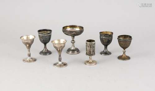 Six schnapps cups, 20th cent., different manufacturers, silver different fi