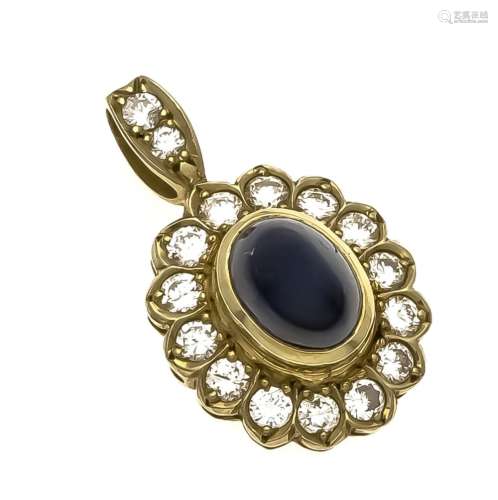 Sapphire brilliant pendant GG 750/000 with an oval sapphire cabochon 7.5 x