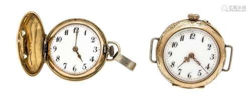 Pocket watch GG 585/000 3 lids, with 3 old cut diamonds, total weight 0.20