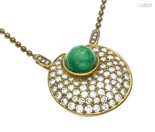 Emerald brilliant necklace GG 750/000 with a natural round emerald cabochon