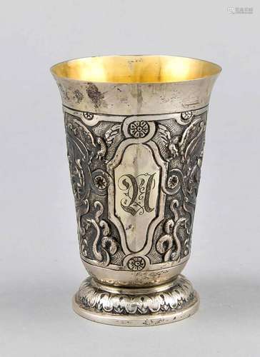 Beaker, around 1900, silver 835/000, gilding inside, round vaulted stand, c