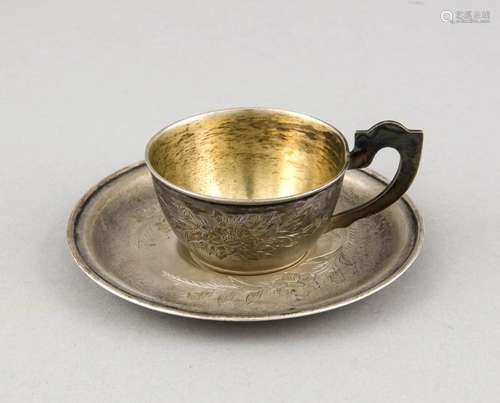 Tea cup, silver with remains of gilding, 875/1000, with floral engraving on