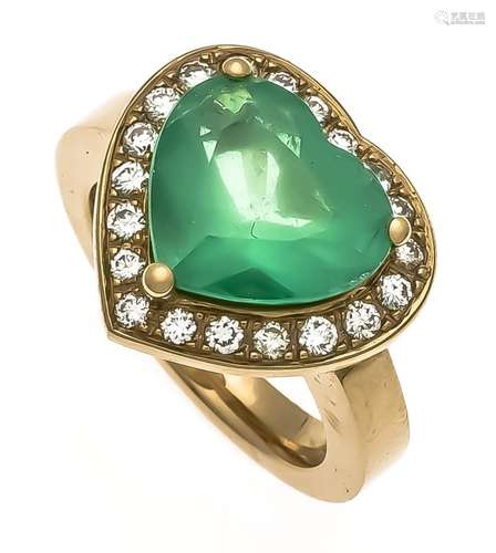 Emerald brilliant ring GG 750/000 with a very good heart-shaped fac. Emeral