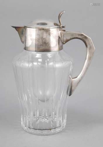 Large glass jug with silver mounting, German, 20th cent., hallmarked presum