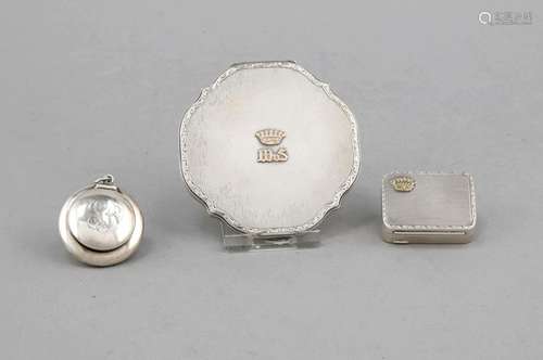 Set of three pieces, around 1900, Sterling silver 925/000, 2 pill boxes, 1x