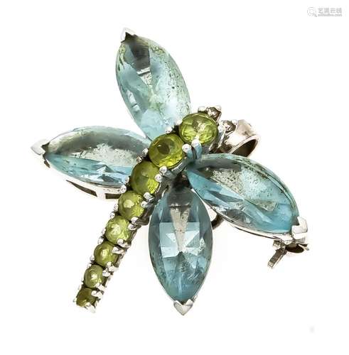 Aquamarine peridot brooch / pendant WG 750/000 with 4 fac. Aquamarines 11,5