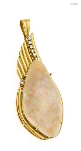 Opal brilliants pendant GG 750/000 with an excellent oval milk opal cabocho