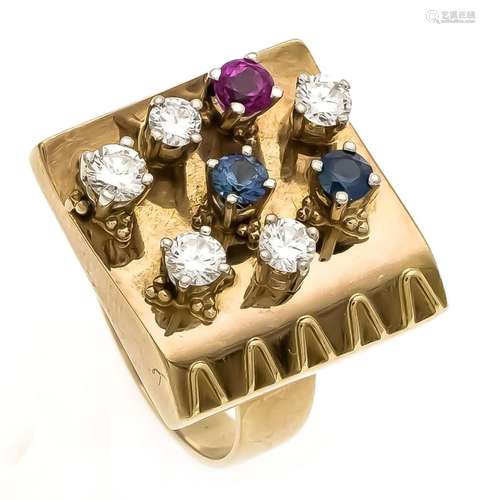 Multicolour ring GG 750/000 with 2 round fac. Sapphires and a round fac. Ru