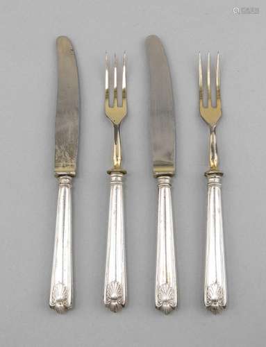 Fruit cutlery for six persons, 20th century, silver 800/000, filled handles