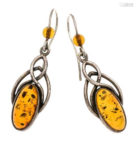 Amber earrings 800/000 each with an oval amber cabochon 15 x 7 mm and an am