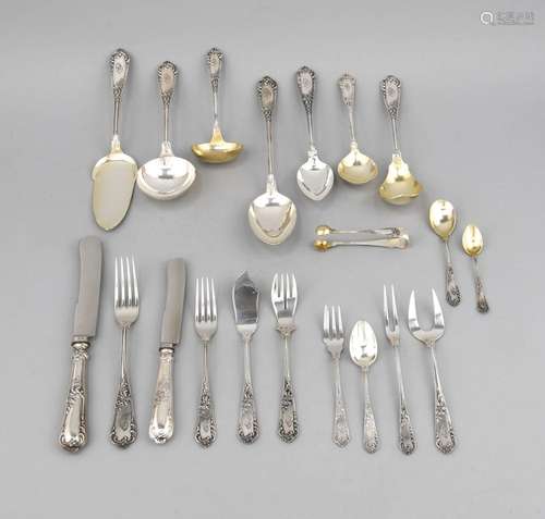 Cutlery for twelve people, German, 20th century, silver 800/000, with flora