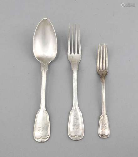 Seven pieces of cutlery, German, 19th/20th cent., silver different fineness