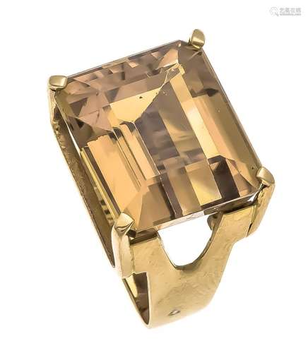 Citrine ring GG 750/000 with an emerald cut fac. Citrine, 17 x 15 mm, RG 53