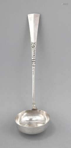 Soup ladle, around 1900, silver tested, handle with floral relief decoratio