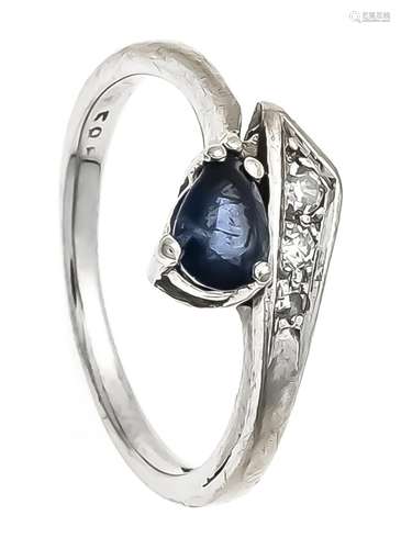 Sapphire ring WG 585/000 with a fac. Sapphire drop 5 x 3 mm and diamonds, t