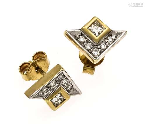 Brillant earrings GG 585/000 with 10 brilliants and 2 princess diamonds, to