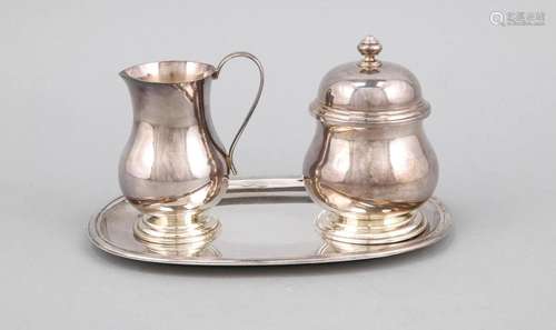 Cream & sugar vessel on tray, German, 20th cent., hallmarked M. H. Wilkens