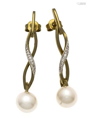 Akoya diamond ear studs GG 585/000 each with one Akoya pearls 8 mm and diam