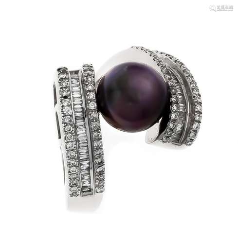 Tahiti diamond ring WG 750/000 with an excellent Tahitian pearl 9.5 mm with