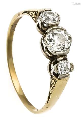Diamond ring GG 585/000 with three old-cut diamonds, total 0.60 ct l.tinted