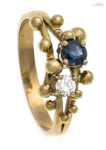Sapphire brilliant ring GG 585/000 with a round fac. Sapphire 4 mm in a ver