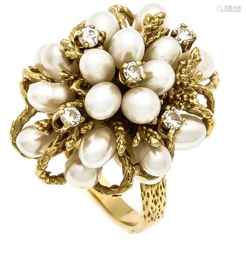 Cultured pearl diamond ring RG 585/000 with cultured pearls 3.5 mm and 5 br