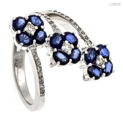 Sapphire brilliant ring WG 750/000 with fac. Sapphires, total weight 1.95 c