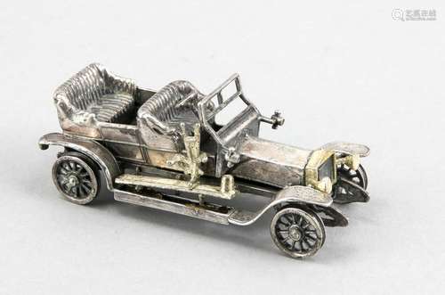 Model of a veteran car, 20th century, Sterling silver 925/000, partly gilde