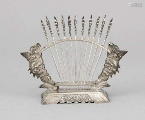 Stand with telve sticks, Vietnam, 20th century, silver 900/000, dragon deco