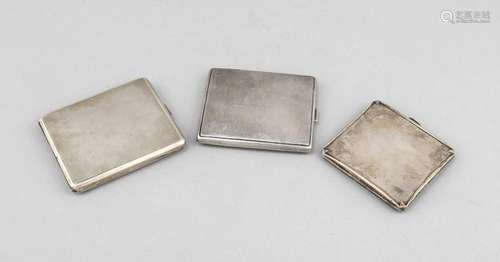 Three cigarette cases, German and England, 20th cent., silver various finen