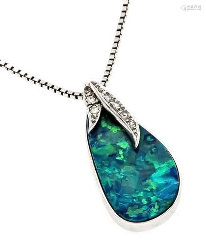 Opal diamond pendant WG 585/000 with a boulder opal, with a very good blue-