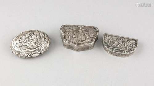 Three boxes, German, around 1900, silver different fineness, different shap