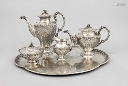 Four pieces coffee and tea set, German, around 1900, hallmarked J. D. Schle