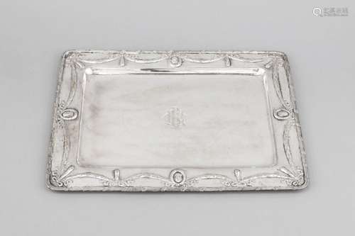 Rectangular tray, German, around 1900, marked SR, silver 800/000, rim with