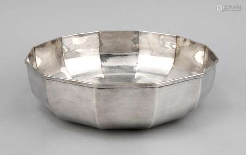 Polygonal bowl, Italy, 20th century, silver 800/000, smooth form, angular w