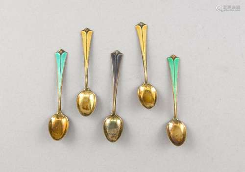 Six mocha spoons, Norway, 20th century, Sterling silver 925/000, gilded, wi