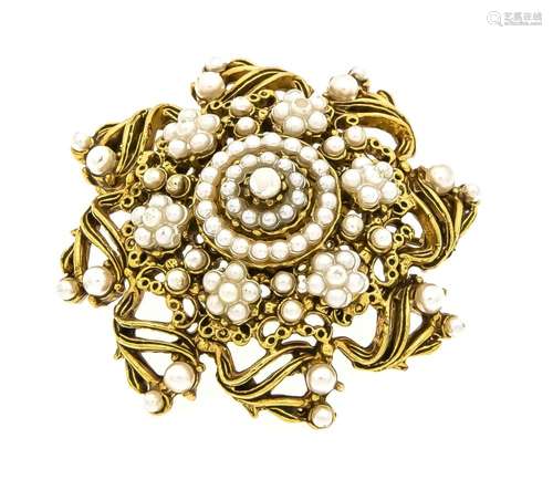 FLORENZA Brooch, gold plated, New York 1952 - 1981, set with white pearls,