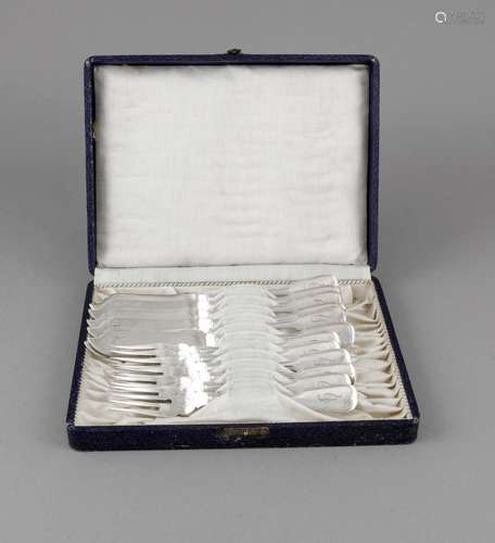 Fish cutlery for six persons, German, 1st half of the 20th century, silver