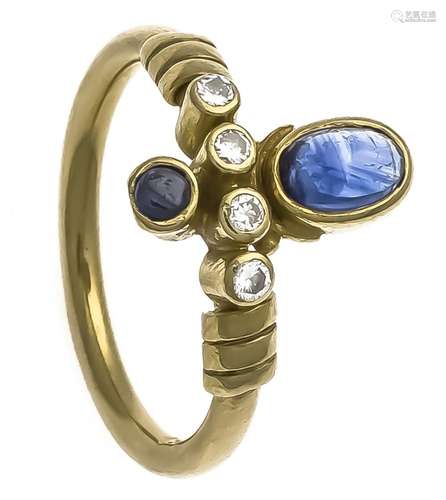 Brillant sapphire ring GG 750/000 with an oval and a round sapphire cabocho