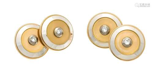 Brilliant cufflinks RG / WG 585/000 with 2 brilliants, total weight 0.20 ct