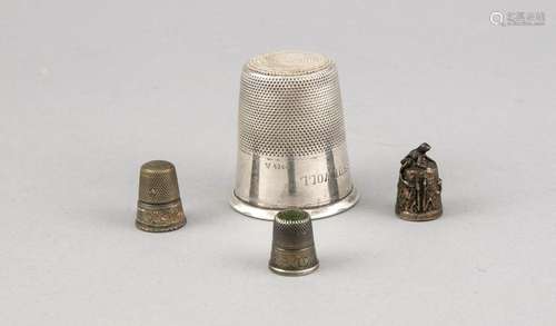 Four thimbles of the 19./20. century, silver, 835-925, one with relief frog