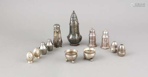 Seven salt cellars, 20th cent., silver various fineness, partly with relief