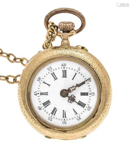 Ladies pocket watch GG 585/000 dust cover metal, white dial, movement no. 7