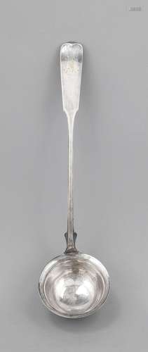 Soup ladle, around 1900, plated, spade shape with monogram, l. 37 cm