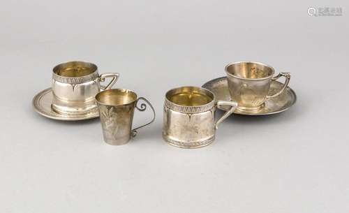 Cup with saucer, 3 cups and a saucer, 20th century, silver different finene