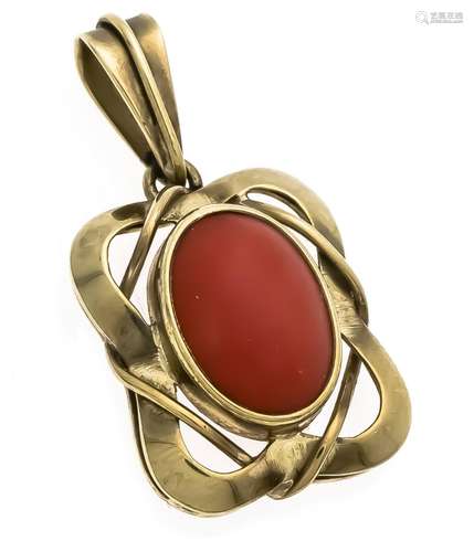 Coral Pendant GG 333/000 with an oval, red coral cabochon 13 x 9 mm, L. 33