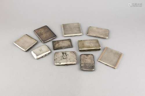 Nine cigarette cases, 20th cent., different manufacturers, silver different