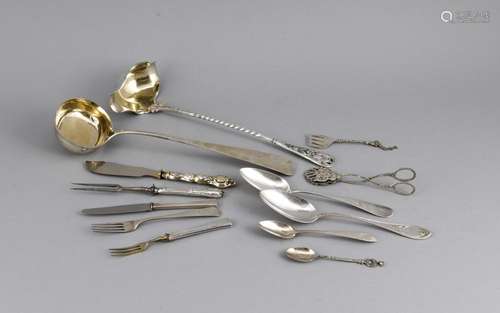 Convolute cutlery parts, 19. / 20. Century, different manufacturers, silver